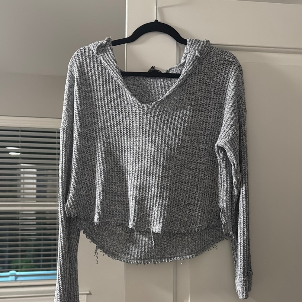 Gray Knit V-Neck Sweater